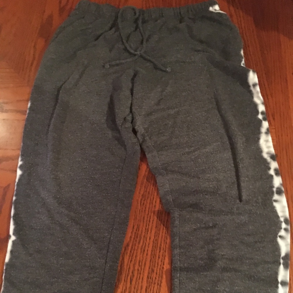 Gray and white sweatpants